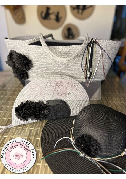 Vero 3lü Takım Plaj Çantası , El Çantası Clutch, Şapka, Totebag,çanta, Yazlık, Hediyelik, modelleri