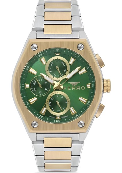 Ferro Sarı Gümüş Çelik Kordon Erkek Kol Saati Fonksiyonlar Aktif 3 Atm Su Geçirmez TH-FM40132A-D6