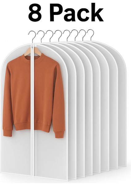 8’li Elbise Kılıfı Seti – 60×100 cm Şeffaf Fermuarlı, Toz ve Nem Koruyucu Kılıf
