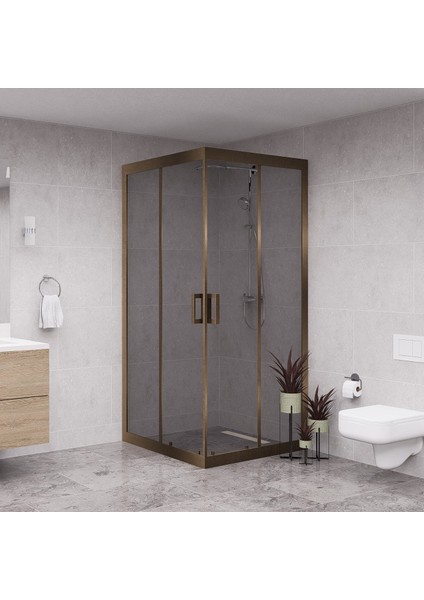 Bronze Quandrum 6mm Füme Cam Kare Duşakabin