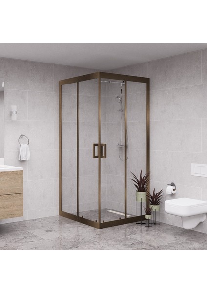 Bronze Quandrum 6mm Şeffaf Cam Kare Duşakabin