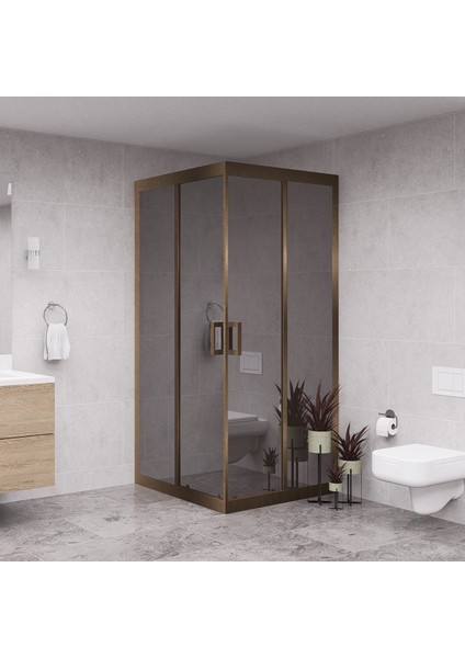 Bronze Quandrum 6mm Reflekte Cam Kare Duşakabin