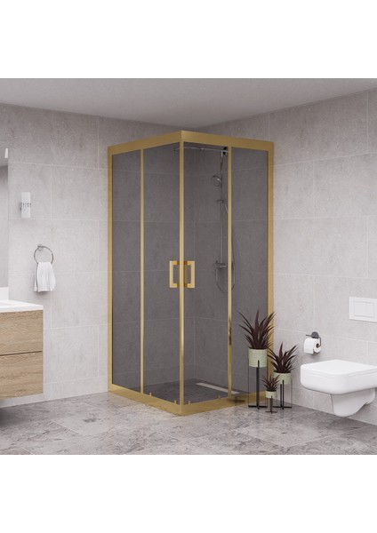 Gold Quandrum 6mm Füme Cam Kare Duşakabin