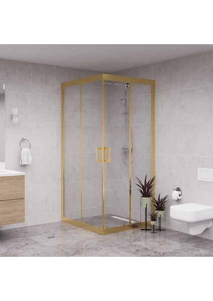 Gold Quandrum 6mm Şeffaf Cam Kare Duşakabin