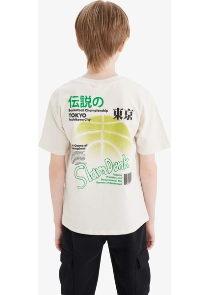 Erkek Çocuk Bisiklet Yaka Sırt Baskılı Kısa Kollu Tişört