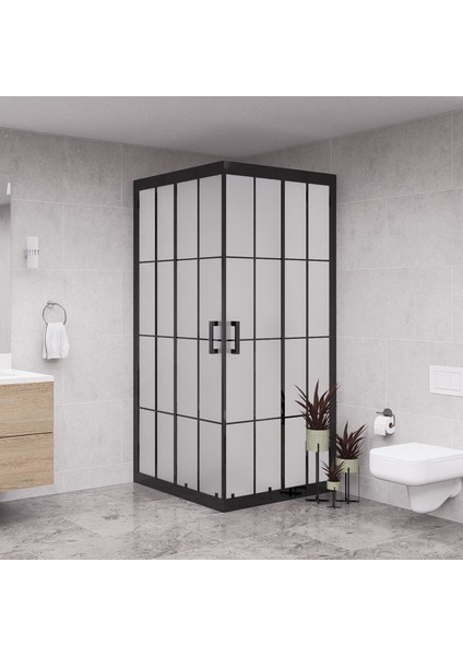 Black Quandrum 6mm Karolajlı Tam Kumlama Kare Duşakabin