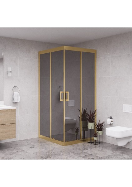 Gold Quandrum 6mm Reflekte Cam Kare Duşakabin