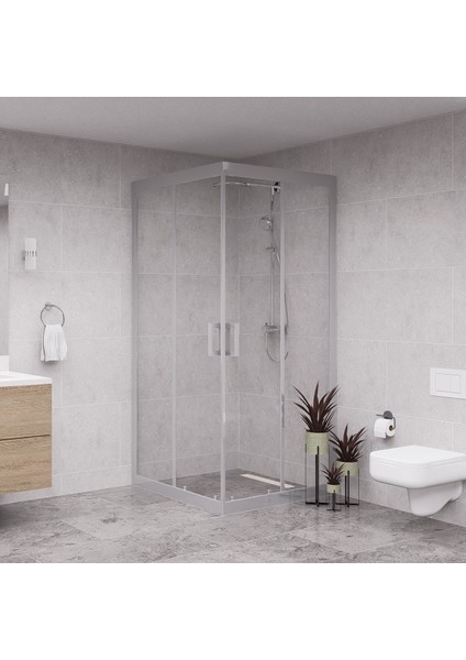 Silver Quandrum 6mm Şeffaf Cam Kare Duşakabin