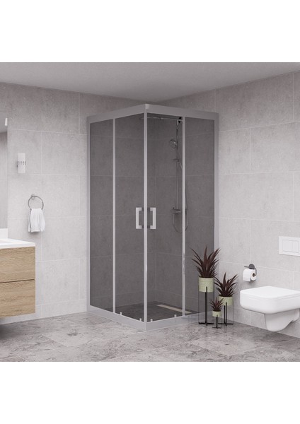 Silver Quandrum 6mm Füme Cam Kare Duşakabin