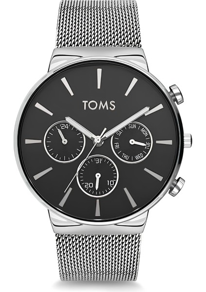Toms Gümüş Renk Hasır Kordon Erkek Kol Saati TM1697C-1053-A2 3 Atm Su Geçirmez TH-TM1697C-1053-A2