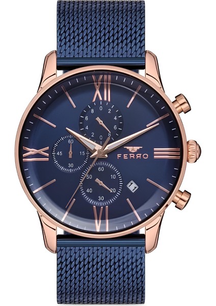 Ferro Lacivert Hasır Kordon Erkek Kol Saati Fonksiyonları Aktif 3 Atm Su Geçirmez