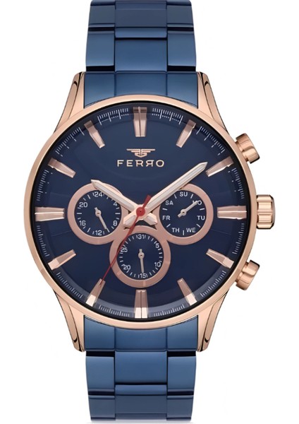 Ferro Lacivert Çelik Kordon Erkek Kol Saati Fonksiyonları Aktif 3 Atm Sugeçirmez Th- FM11180A-T