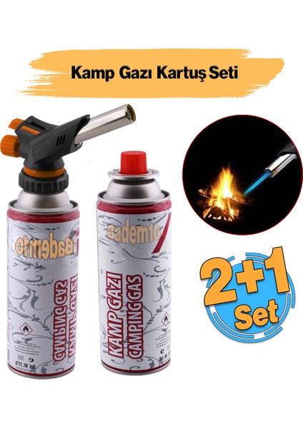 Çakmaklı Pürmüz Yedek Kartuşu Kamp Gazı 227 Gram Piknik Kamp Mangal Mutfak Ateş Tutuşturucu 2+1 Set