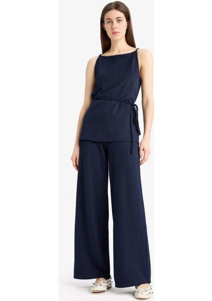 Wide Leg Basic Düz Pike Geniş Paça Pantolon E5784AX25SP