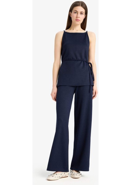 Wide Leg Basic Düz Pike Geniş Paça Pantolon E5784AX25SP