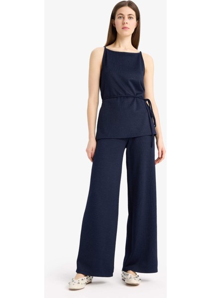 Wide Leg Basic Düz Pike Geniş Paça Pantolon E5784AX25SP