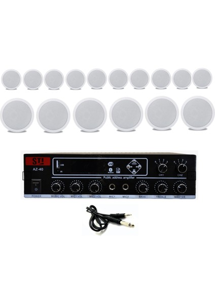 10 Adet Tavan Hoparlörlü Anfi Ses Sistemi Seti | Mağaza ve Ofis Için Profesyonel Müzik Paketi