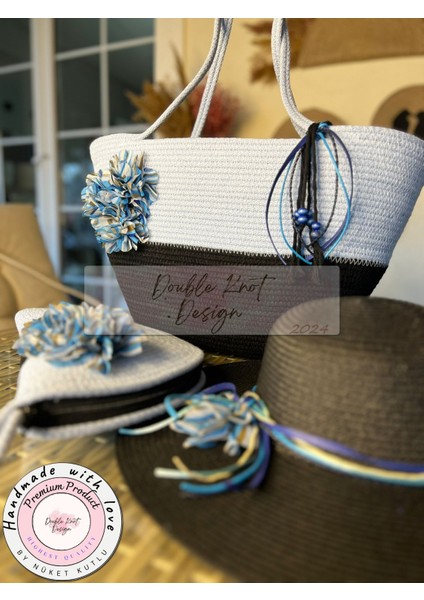 Vero 3lü Takım Plaj Çantası , El Çantası Clutch, Şapka, Totebag,çanta, Yazlık, Hediyelik, modelleri