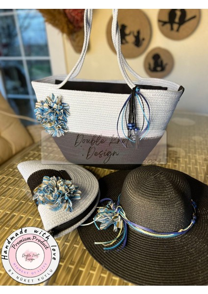 Vero 3lü Takım Plaj Çantası , El Çantası Clutch, Şapka, Totebag,çanta, Yazlık, Hediyelik, fırsatları