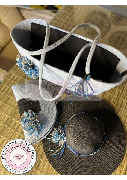 Vero 3lü Takım Plaj Çantası , El Çantası Clutch, Şapka, Totebag,çanta, Yazlık, Hediyelik, indirimleri