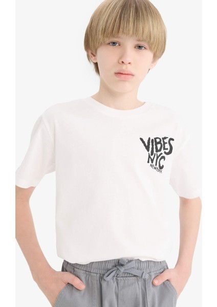 Erkek Çocuk Bisiklet Yaka Baskılı Kısa Kollu Tişört