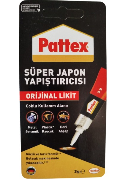 Pattex Süper Japon Yapıştırıcı– Suya ve Darbeye Dayanıklı, Çok Amaçlı Hızlı Tutkal, 3 gr