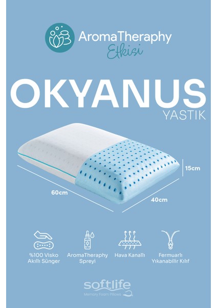 Aroma Therapy Okyanus Esintisi Visco Yastık ve Yastık Spreyi 60x40x15cm fiyatları