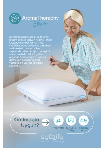 Aroma Therapy Okyanus Esintisi Visco Yastık ve Yastık Spreyi 60x40x15cm modelleri