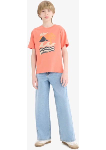 Erkek Çocuk Bisiklet Yaka Baskılı Kısa Kollu Tişört