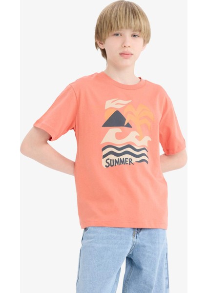 Erkek Çocuk Bisiklet Yaka Baskılı Kısa Kollu Tişört