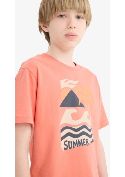 Erkek Çocuk Bisiklet Yaka Baskılı Kısa Kollu Tişört