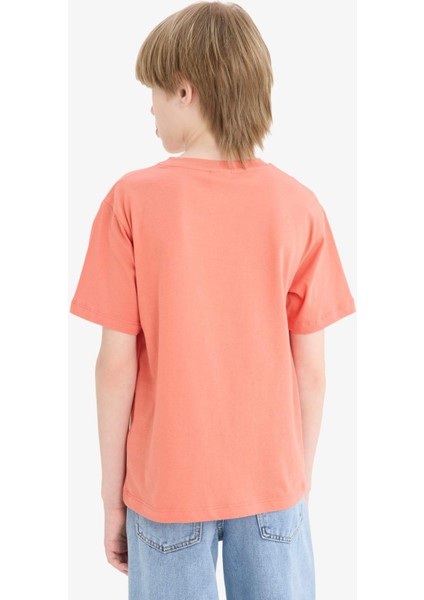 Erkek Çocuk Bisiklet Yaka Baskılı Kısa Kollu Tişört