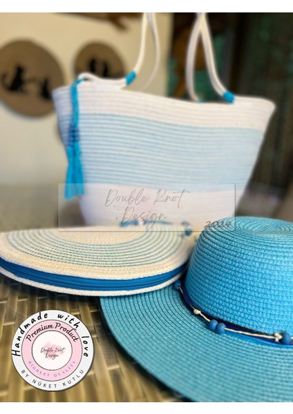 Vero 3lü Takım Plaj Çantası , El Çantası Clutch, Şapka, Totebag,çanta, Yazlık, Hediyelik,