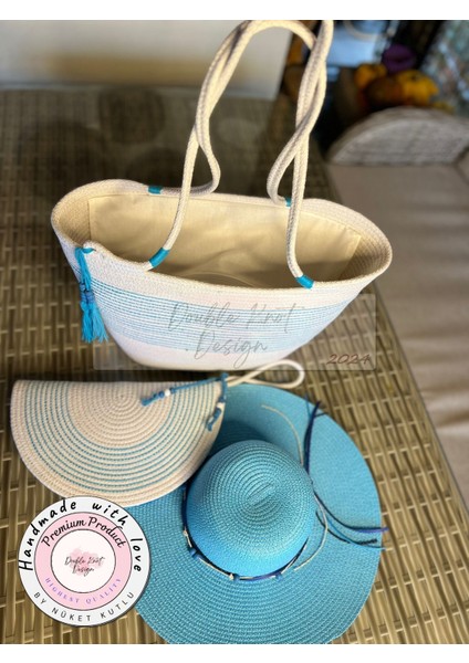 Vero 3lü Takım Plaj Çantası , El Çantası Clutch, Şapka, Totebag,çanta, Yazlık, Hediyelik, modelleri