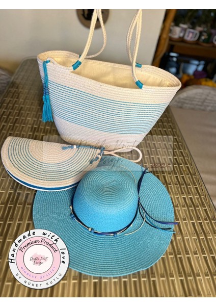 Vero 3lü Takım Plaj Çantası , El Çantası Clutch, Şapka, Totebag,çanta, Yazlık, Hediyelik, fırsatları
