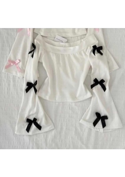 Coquette Lolita Kurdeleli Parıltılı Ispanyol Kol Madonna Yaka Tam Boy Bluz