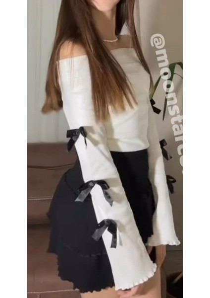 Coquette Lolita Kurdeleli Parıltılı Ispanyol Kol Madonna Yaka Tam Boy Bluz modelleri