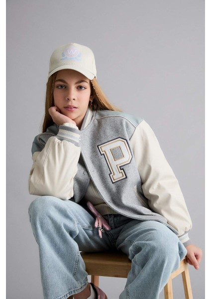 Kız Çocuk Kolej Yaka Sırt Baskılı Bomber Mont E7027A825AU