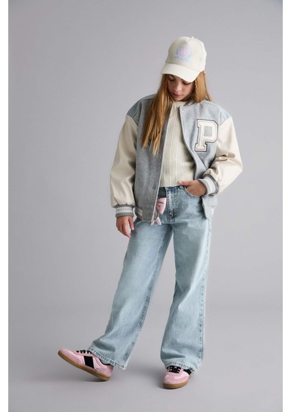 Kız Çocuk Kolej Yaka Sırt Baskılı Bomber Mont E7027A825AU