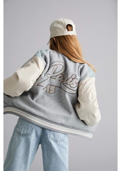 Kız Çocuk Kolej Yaka Sırt Baskılı Bomber Mont E7027A825AU