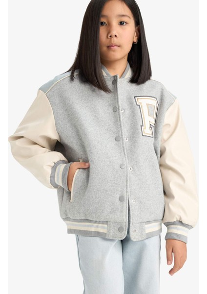 Kız Çocuk Kolej Yaka Sırt Baskılı Bomber Mont E7027A825AU