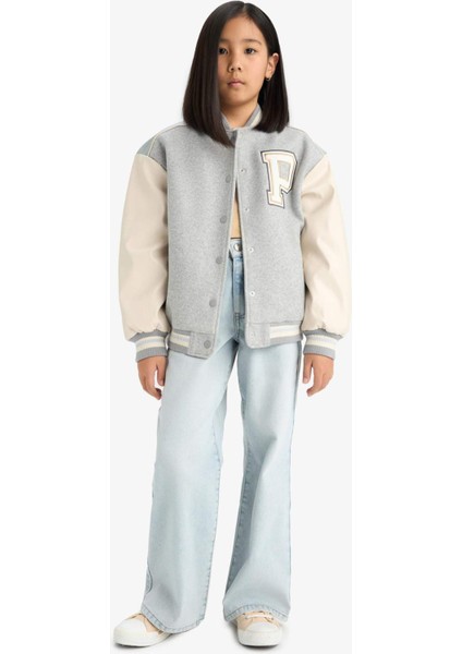 Kız Çocuk Kolej Yaka Sırt Baskılı Bomber Mont E7027A825AU