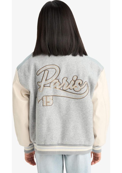 Kız Çocuk Kolej Yaka Sırt Baskılı Bomber Mont E7027A825AU