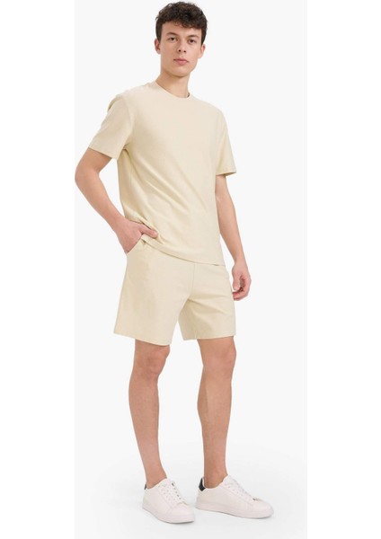 %100 Pamuk Relax Fit Twill Dokulu Cepli Şort E2590AX25SM