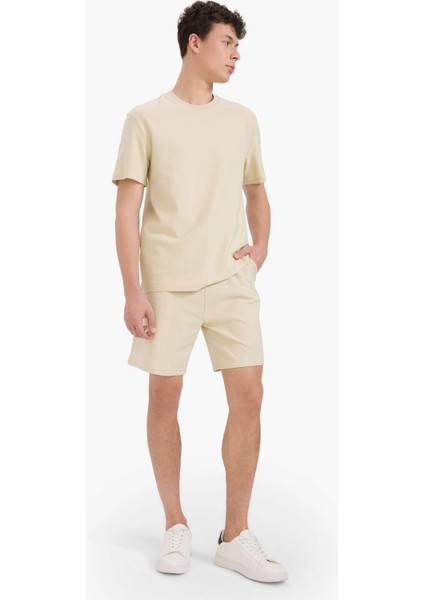 %100 Pamuk Relax Fit Twill Dokulu Cepli Şort E2590AX25SM