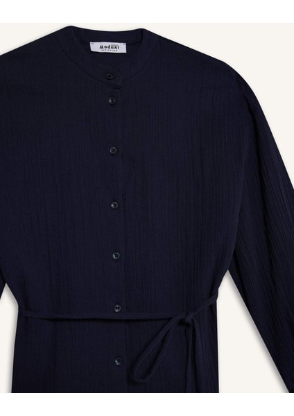 Relax Fit Basic Düz Bağcıklı Müslin Uzun Kollu Tesettür Gömlek Tunik E1107AX25SP