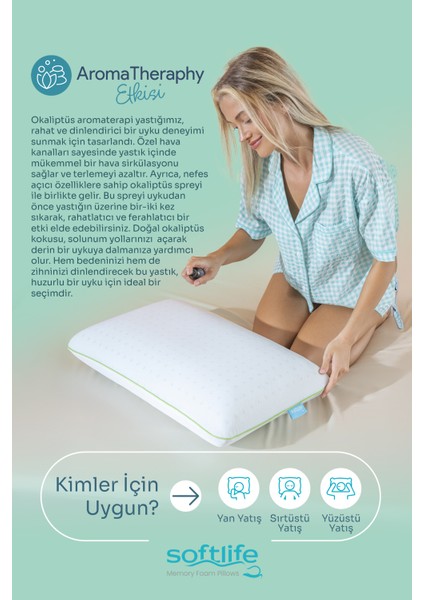 Aroma Therapy Okaliptüs Visco Yastık ve Yastık Spreyi 60x40x15cm modelleri