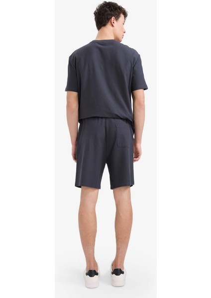 %100 Pamuk Relax Fit Twill Dokulu Cepli Şort