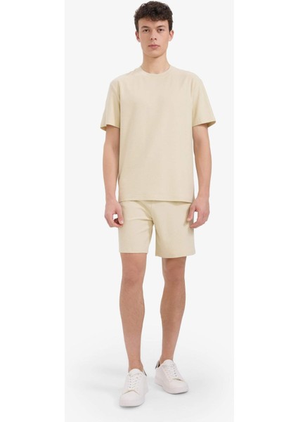 %100 Pamuk Relax Fit Twill Dokulu Cepli Şort