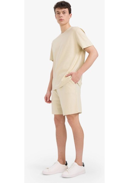 %100 Pamuk Relax Fit Twill Dokulu Cepli Şort